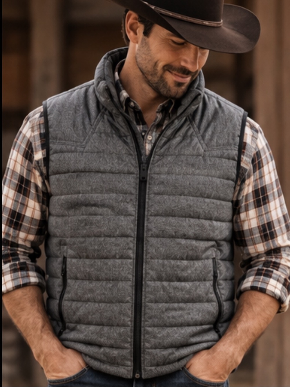 Moonshine Men's Gray Western Quilted Vest